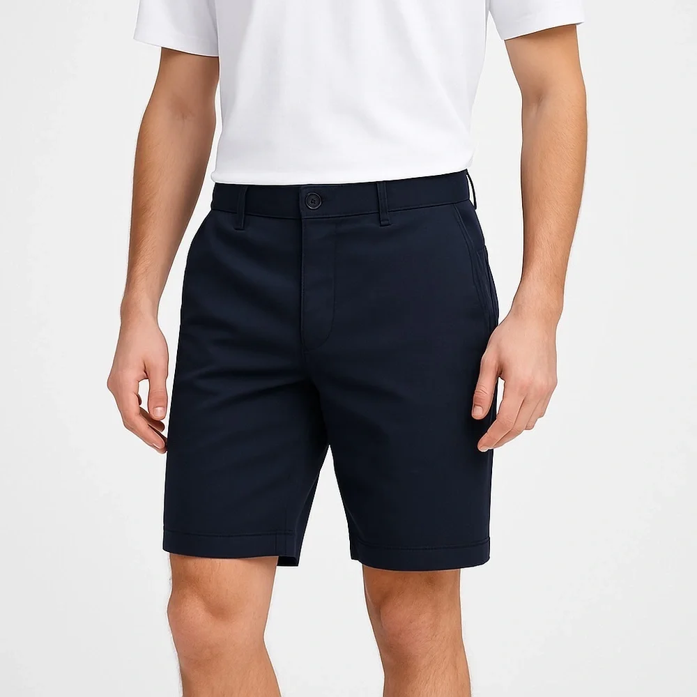Uniqlo mens chino shorts stretch cotton modern fit drawstring waist navy L - Picture 1 of 7